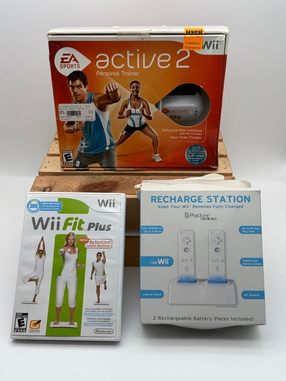 Nintendo Wii Fitness Bundle-EA Sports Active2,Wii Fit Plus,Dual Recharge Station